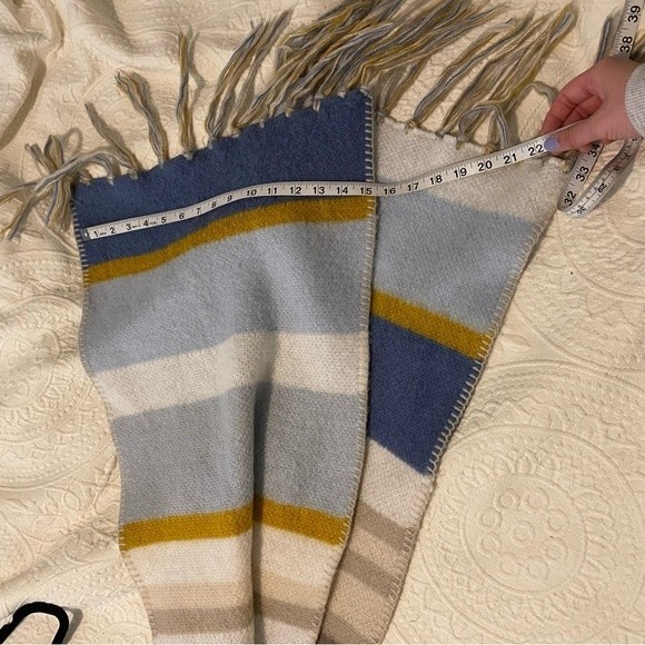 Blue and Yellow Striped Chunky Oversized Fringe Scarf - Picture 4 of 5